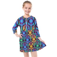 Pattern Background Bright Blue Kids  Quarter Sleeve Shirt Dress by Simbadda