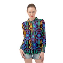 Pattern Background Bright Blue Long Sleeve Chiffon Shirt