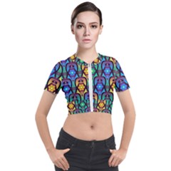 Pattern Background Bright Blue Short Sleeve Cropped Jacket