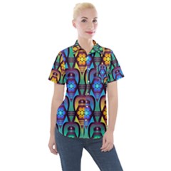 Pattern Background Bright Blue Women s Short Sleeve Pocket Shirt