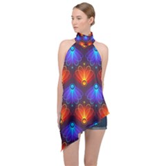 Background Colorful Abstract Halter Asymmetric Satin Top by Simbadda