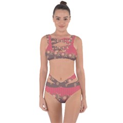 Background Tribal Ethnic Red Brown Bandaged Up Bikini Set  by Simbadda