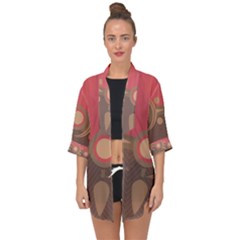 Background Tribal Ethnic Red Brown Open Front Chiffon Kimono by Simbadda