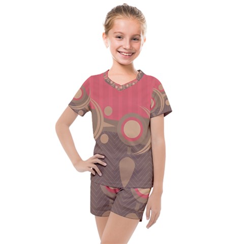 Background Tribal Ethnic Red Brown Kids  Mesh Tee And Shorts Set by Simbadda