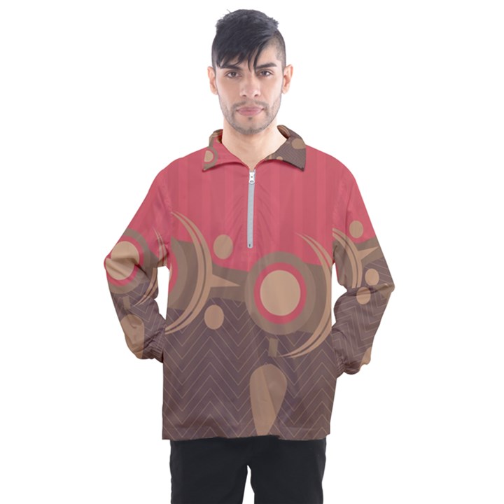 Background Tribal Ethnic Red Brown Men s Half Zip Pullover