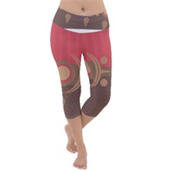 Background Tribal Ethnic Red Brown Lightweight Velour Capri Yoga Leggings by Simbadda