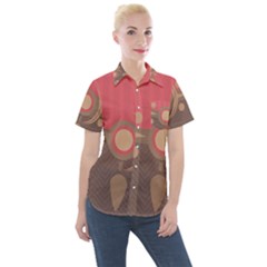 Background Tribal Ethnic Red Brown Women s Short Sleeve Pocket Shirt