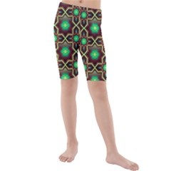 Pattern Background Bright Brown Kids  Mid Length Swim Shorts by Simbadda