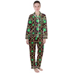 Pattern Background Bright Brown Satin Long Sleeve Pyjamas Set