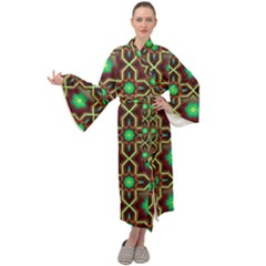 Pattern Background Bright Brown Maxi Tie Front Velour Kimono