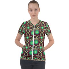 Pattern Background Bright Brown Short Sleeve Zip Up Jacket