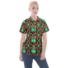 Pattern Background Bright Brown Women s Short Sleeve Pocket Shirt