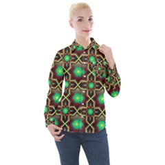 Pattern Background Bright Brown Women s Long Sleeve Pocket Shirt