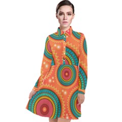 Background Texture Mosaic Long Sleeve Chiffon Shirt Dress