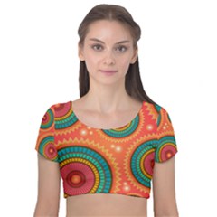 Background Texture Mosaic Velvet Short Sleeve Crop Top  by Simbadda