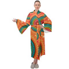 Background Texture Mosaic Maxi Tie Front Velour Kimono