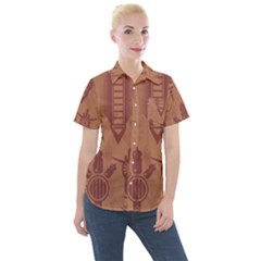 Background Non Seamless Pattern Women s Short Sleeve Pocket Shirt