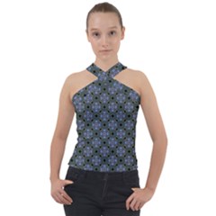 Pattern Design Shapes Cross Neck Velour Top