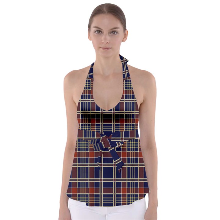 Plaid Tartan Scottish Navy Gold Babydoll Tankini Top