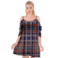 Plaid Tartan Scottish Navy Gold Cutout Spaghetti Strap Chiffon Dress