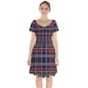 Plaid Tartan Scottish Navy Gold Short Sleeve Bardot Dress View1