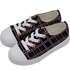 Plaid Tartan Scottish Navy Gold Kids  Low Top Canvas Sneakers by Simbadda