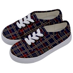 Plaid Tartan Scottish Navy Gold Kids  Classic Low Top Sneakers by Simbadda