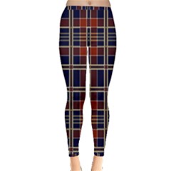 Plaid Tartan Scottish Navy Gold Inside Out Leggings by Simbadda