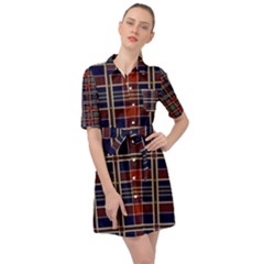 Plaid Tartan Scottish Navy Gold Belted Shirt Dress