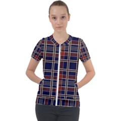 Plaid Tartan Scottish Navy Gold Short Sleeve Zip Up Jacket