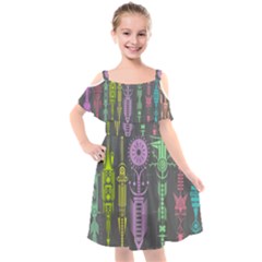 Background Non Seamless Pattern Kids  Cut Out Shoulders Chiffon Dress