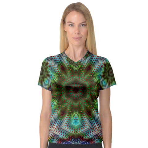 Art Background Flames V-neck Sport Mesh Tee by Simbadda