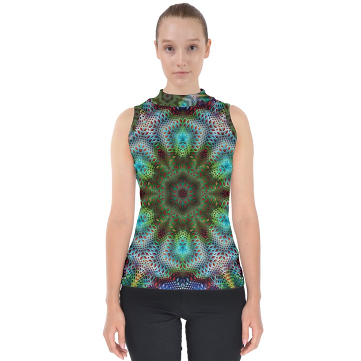 Art Background Flames Mock Neck Shell Top