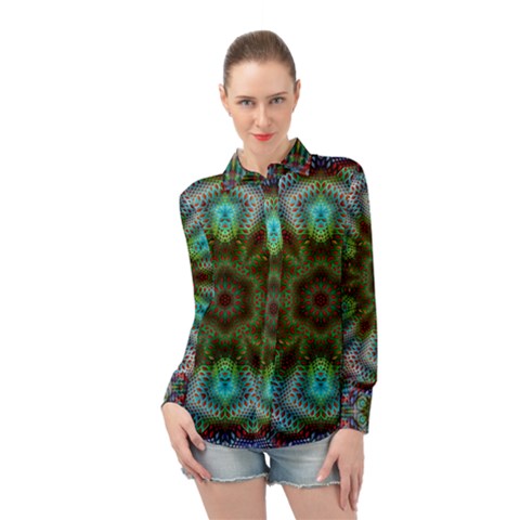 Art Background Flames Long Sleeve Chiffon Shirt by Simbadda