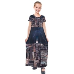 Architecture Buildings City Kids  Short Sleeve Maxi Dress by Simbadda