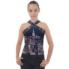 Architecture Buildings City Cross Neck Velour Top