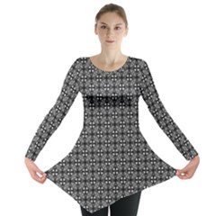 Pattern Background Black And White Long Sleeve Tunic  by Simbadda