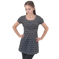 Pattern Background Black And White Puff Sleeve Tunic Top by Simbadda