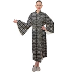 Pattern Background Black And White Maxi Tie Front Velour Kimono