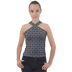 Pattern Background Black And White Cross Neck Velour Top