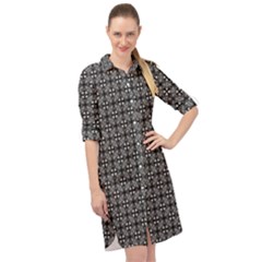 Pattern Background Black And White Long Sleeve Mini Shirt Dress