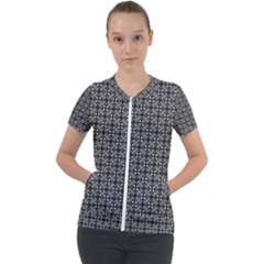 Pattern Background Black And White Short Sleeve Zip Up Jacket