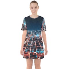 Aerial Shot Of Buildings Sixties Short Sleeve Mini Dress by Simbadda