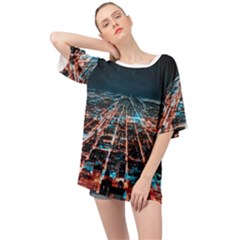 Aerial Shot Of Buildings Oversized Chiffon Top