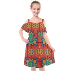 Misc Shapes On An Orange Background            Kids  Cut Out Shoulders Chiffon Dress