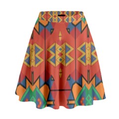 Misc Shapes On An Orange Background                  High Waist Skirt by LalyLauraFLM