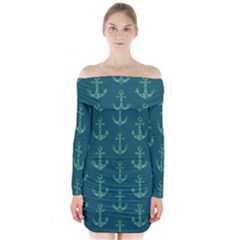 Mermaid Anchors Long Sleeve Off Shoulder Dress by VeataAtticus