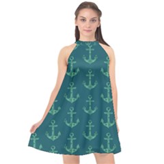 Mermaid Anchors Halter Neckline Chiffon Dress 