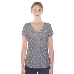 Florals Striving To Be In The Hole World As Free Short Sleeve Front Detail Top by pepitasart