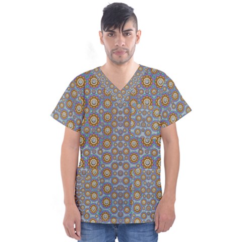 Florals Striving To Be In The Hole World As Free Men s V-neck Scrub Top by pepitasart